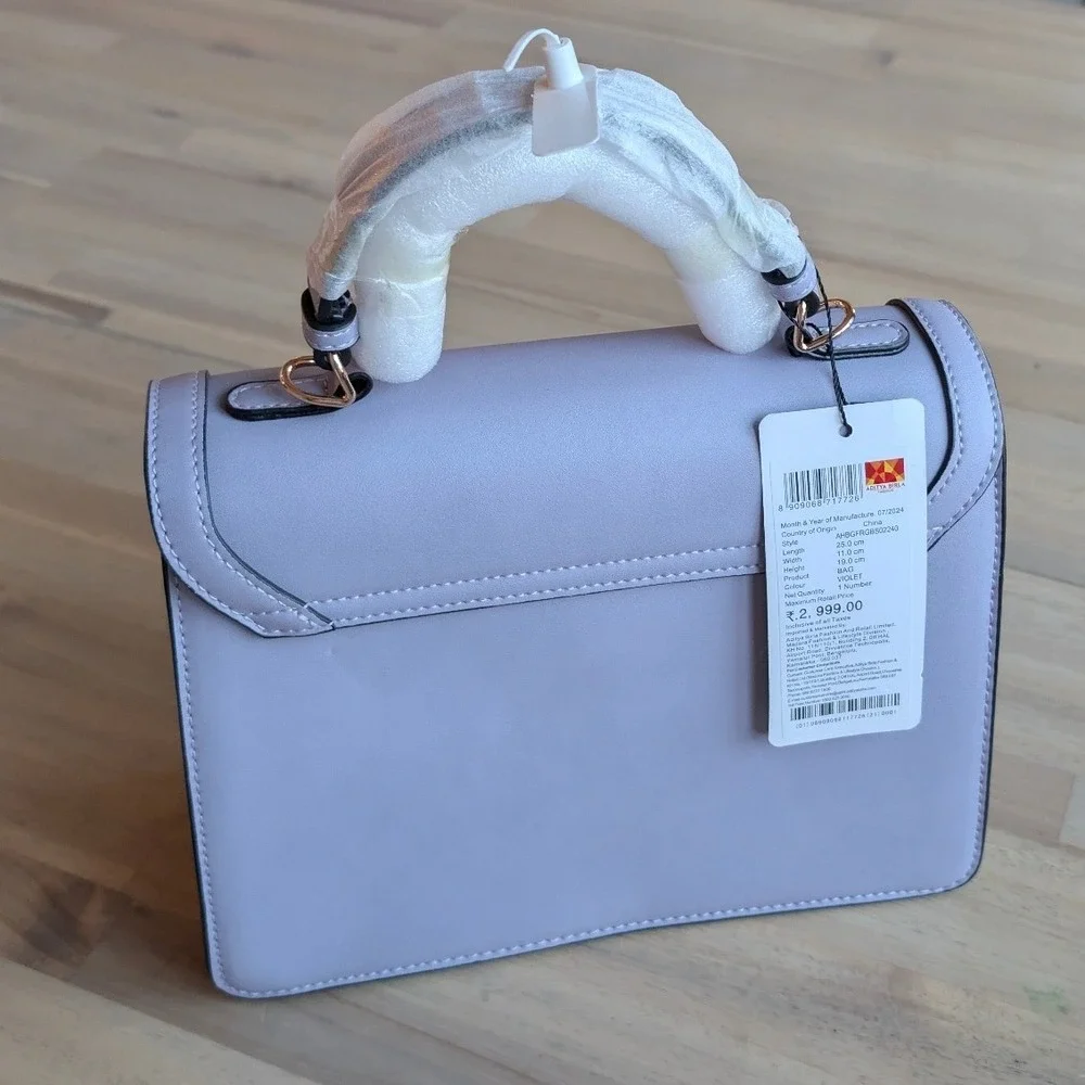 Allen Solly Violet Structured Top Handle Satchel/Crossbody Bag Gold Hardware NWT
